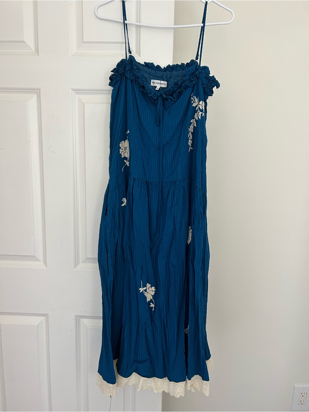 Blue Floral Tiered Sundress with Lace Trim FOX AND HEN DROP WAIST